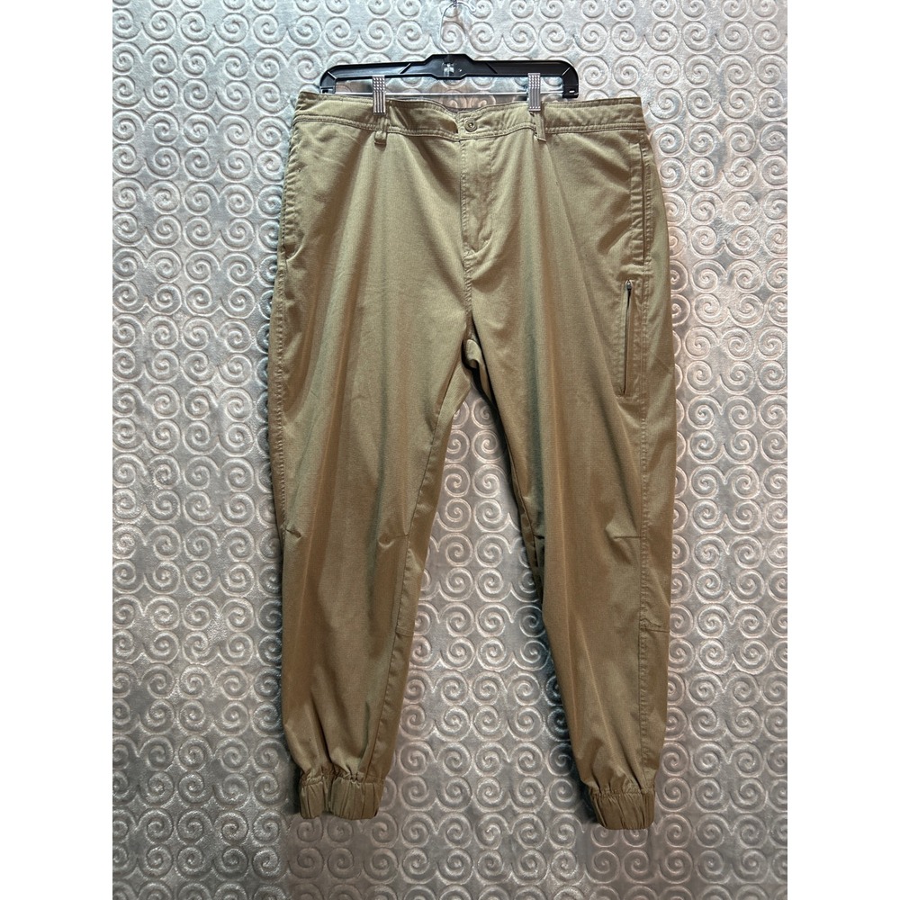 Prana Mens Khaki Jogger Pants Size 38 Cargo Zip Pockets Casual Outdoor